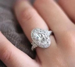 Vintage Halo 4CT Oval Cut Lab Created Diamond Ring 925 Silver Wedding Gift