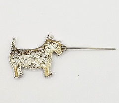 Scottie Dog Scottish Terrier Jezlaine Sterling 925 Filigree Metal Vtg Brooch Pin