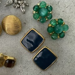 Vintage Clip On Earring Lot Monet Gold Tone Rhinestone Enamel Pairs