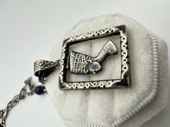 VTG Silver Egyptian Revival Goddess Necklace Blue Glass/stone Bead Unsigned Read