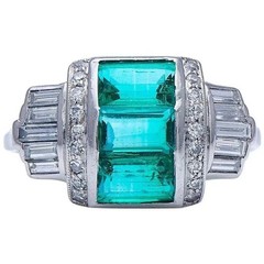 Art Deco Style 3.85Ct Lab Created Emerald Vintage Cocktail 14K Gold Finish Ring