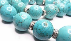 Vintage Turquoise Howlite Necklace BIG Bead Long Heavy