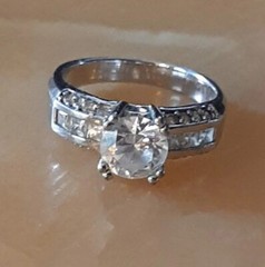 Wedding Ring Sz 10 NICE CZs Faux Diamonds Sterling Silver Engagement Vacation