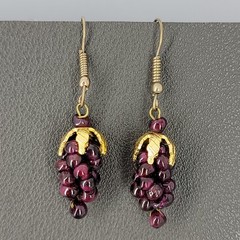 Vintage Genuine Garnet Grape Cluster Dangle Earrings 1.75″ Long