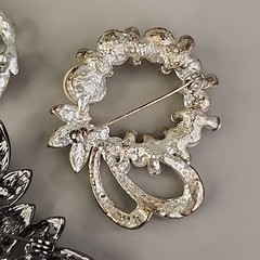 Vintage Rhinestone Brooch Lot of 7 Flower Leaf Basket Faux Pearls AB Blue Pink