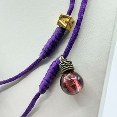 VTG Purple Silk Cord Multi Charm Layered Necklace Gold Tone Key Heart Italian