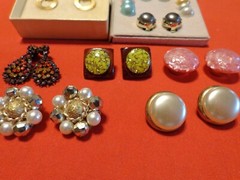 UNIQUE 7 PIECE ANTIQUE ART DECO DISCO EARRINGS COLLECTION 1950s – 1970s # 122