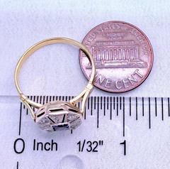 Vintage 18ct Yellow Gold Sapphire Diamond Ring Art Deco Octagonal Size 8