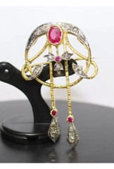 0.80ct Rose Cut Diamond Ruby 925 Sterling Silver Antique Look Wedding Brooch Pin