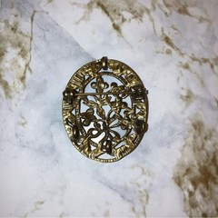 Vintage Brooch Purple Gold Floral Art Deco Pendant Pin Coquette Cocktail Jewelry