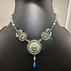 Vintage POGGI PARIS Swarovski Crystal Choker Necklace 13”-15” Bronze Tone