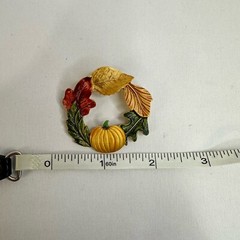 Vintage Tona Autumn Leaf Pumpkin Wreath Brooch Signed