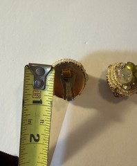 Vintage Hobe Couture Beaded Cluster Clip Earrings Green Glass AB Crystal 1”