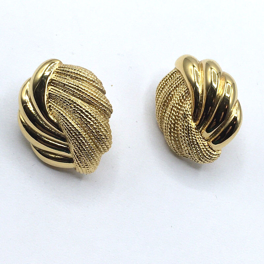 Vintage Napier Gold Tone Swirl Twisted Clip On Screw Back Adjustable Earrings