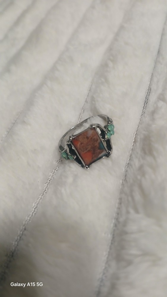 Vintage Bohemian Style Inlay Ring Unisex Zinc Alloy Band Size 6 New