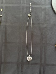 COOKIE LEE Silver Tone Hear Pendant Necklace Black & Clear Rhinestones 16-18″