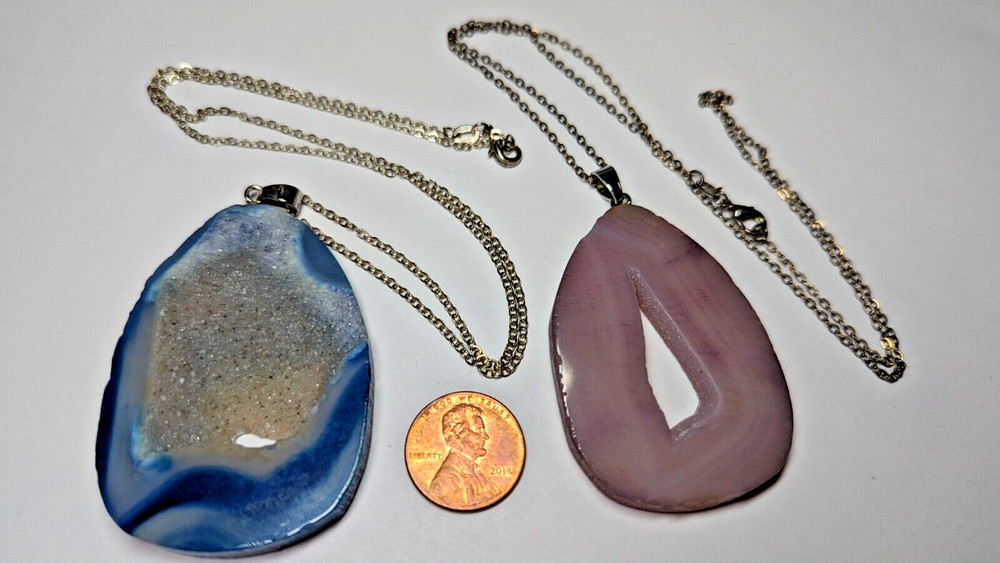 2 STONE GEMSTONE PENDANTS & STERLING SILVER 19″ NECKLACES AMETHYST & MORE