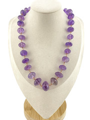 Huge Faceted Amethyst Beads Gold Filled Necklace Artist Signed OOAK 20 Inches