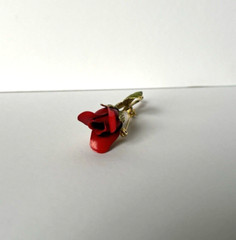 Vintage Rose Flower With Stem Pin Button Size .5 x 3 Inches Nice Quality
