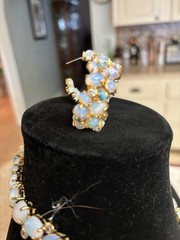 Vintage Glamorous Evening 14K Gold Filled Opalite Turquoise, Crystal 3 Pc Set.