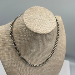 Vintage Silver Tone Cuban Link Chain Necklace Adjustable Lobster Clasp 16-18″