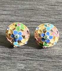 Vintage Joan Rivers Openwork Enamel Flower Dome Stud Button Earrings 1998 QVC
