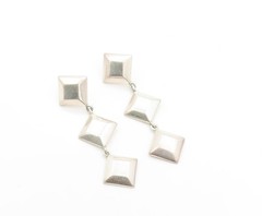 925 Sterling Silver Vintage Earrings BARRA Dangling Drop Square Design EG13519