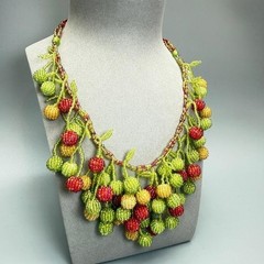 Handmade Fruit Necklace 20″ Beaded Layered Colorful Statement Fun Chunky Summer