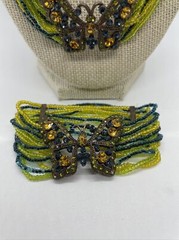 Vintage JJJ Rhinestone Butterfly Necklace And Matching Stretchy Bracelet