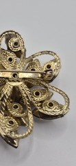 Vintage Signed Judy Lee Purple Marquise Rhinestone Flower Brooch Gold Tone Pin