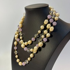 Pearl Necklace Gold Tone Purple Maximalist Multi Strand Regency Core