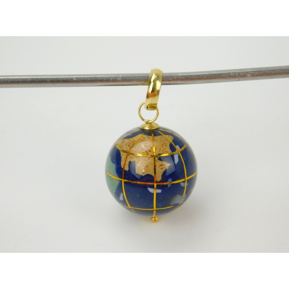 Michael Anthony 14K Gold Lapis & Stone Inlay World Globe Pendant Charm 1″ Long