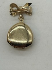 Vintage Bow Locket Pin Brooch Gold Tone Green Stone Rhinestones Original Photos