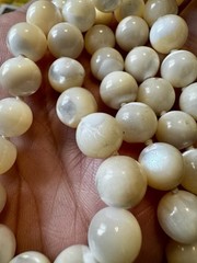 Vintage Hand Knotted Mother of Pearl Bead Necklace 30 Inch Long Strand MOP Shell