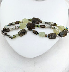 SAKI SILVER Bracelet Labradorite Chalcedony Beaded Multi Strand Gemstone