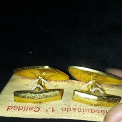 Damascene 24k Gold Triangle Cufflinks Bullet Back Vintage Art Toledo Spain