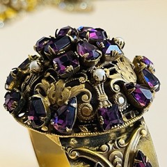 Sandor Amethyst Marquise Rhinestone & Pearls Ornate Sprung & Hinged Bracelet