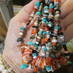VTG. SW 5 STRAND BEADED NECKLACE W/JACKLAS, & SQUAW WRAP 23 ” LONG