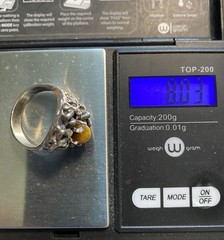 Vintage Men’s Sterling Silver Brutalist Tigers Eye Ring Modern Design Sz. 9.5″
