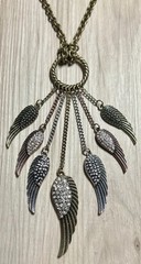 Vintage VCLM Bronze Tone Wing Cubic Zirconia Accented Chandelier Necklace, 22”