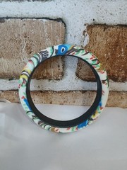 Vintage Polymer Clay Bangle Bracelet Multi-colored Statement Couture 8″