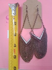 Vintage Dangle Earrings Antique Bronze Tone Chain And Clear Stones Detail