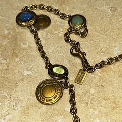 Coach Vintage Gold‑Tone Multicolor Cabochon Station Necklace – 18″ Y2K Era RARE
