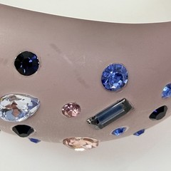Vintage Lucite Bangle Bracelet Frosted Lavender Rhinestone Inlay Size 8.75″