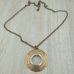 Marjorie Baer SF Brutalist Mixed Metal Medallion Pendant Necklace