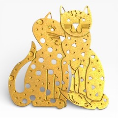 Vintage Mid Century Modern Cat Couple Brooch Snuggling Abstract Cutout Pin
