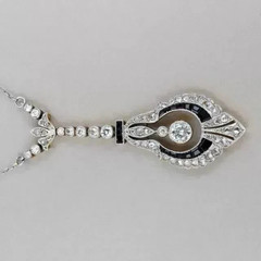 Art Deco Style Lab Created Diamond & Onyx Wedding Gift 14K White Gold FN Pendant