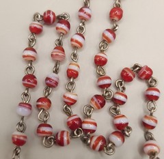 Vtg Bonnie J Beaded Statement Necklace Red Glass Medallion Pendant Silver Tone