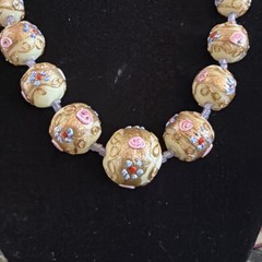 Vintage Murano Venetian Art Glass Necklace, Wedding Cake beads Ivory Gold Pink!