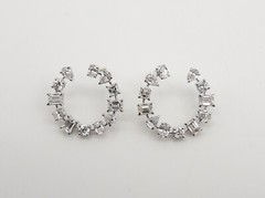 $8K 3ct VS G Natural OVAL Emerald Pear Cut Diamond 14k White Gold HOOP Earrings